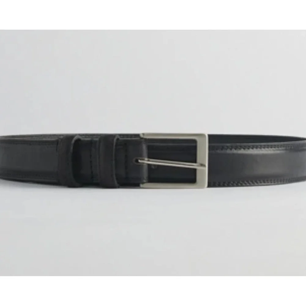 Men's Urban Outfitters Basic Beveled Leather Belt Black Silver size L‎ NWT